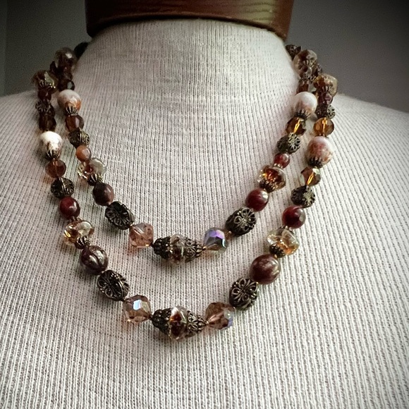 ALICE CAVINESS Vintage Designer Double Strand Glass Bead Necklace Earthy Rich - Picture 8 of 9